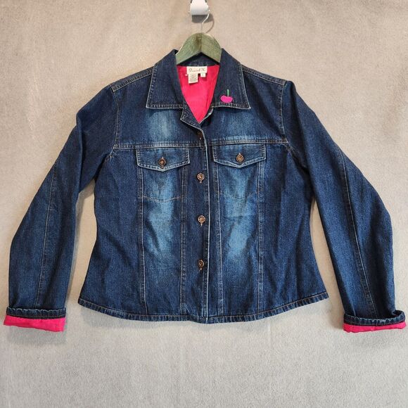 Daniel K Women's L‎ Embroidered Poly Silk Lined Denim Jacket Shacket Purses - Picture 2 of 16